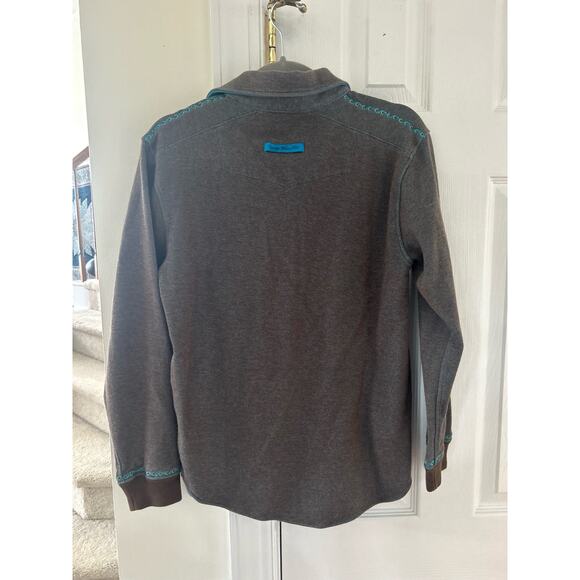 Robert Graham Marled Brown & Blue Embroidered Quarter Zip - Picture 4 of 9